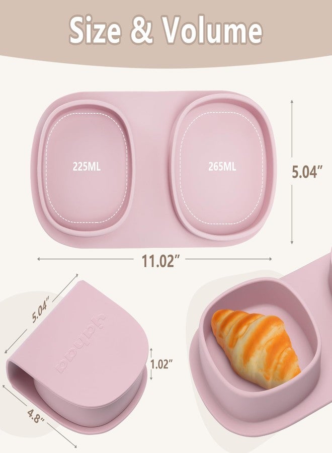 yahaa Silicone Foldable Novelty Dinner Plates,Baby Plates Travel Essential with Forks and Spoons,Microwave & Dishwasher Safe,Matte Pink - Image 3